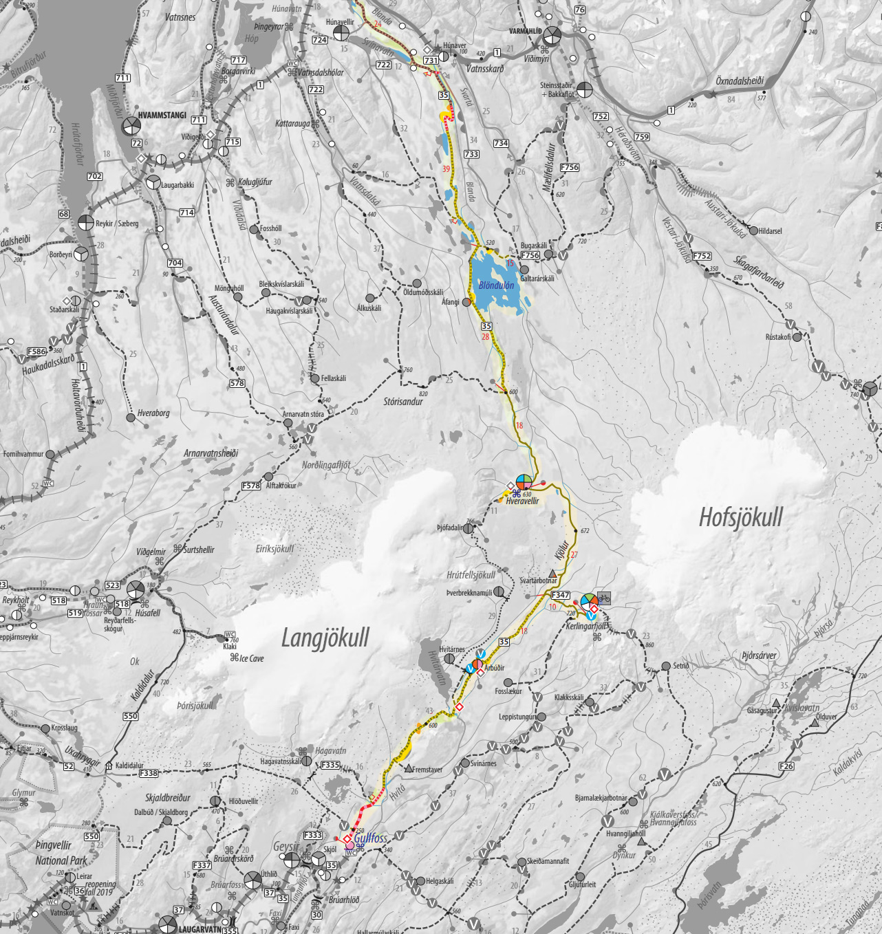 La mappa del percorso della F35 da cyclingiceland.is