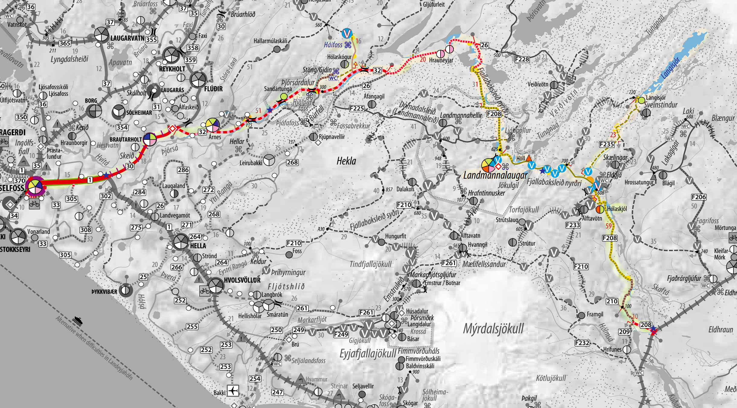 Mappa del percorso della F208 (e parte della strada 26) da  cyclingiceland.is